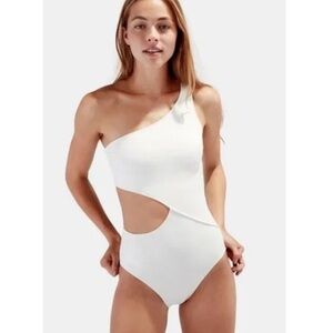 Michael Kors White One-Shoulder Cutout Swimsuit